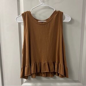 Away Tan Ruffle Hem Tank Top